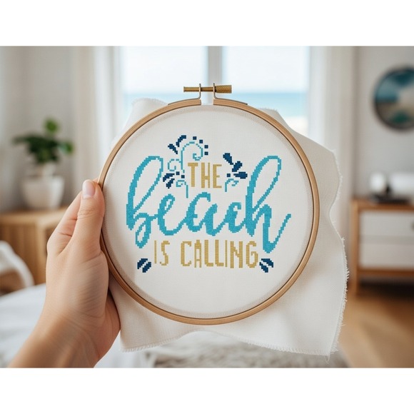 The Beach is Calling Quote Counted Cross Stitch Kit - Picture 4 of 6